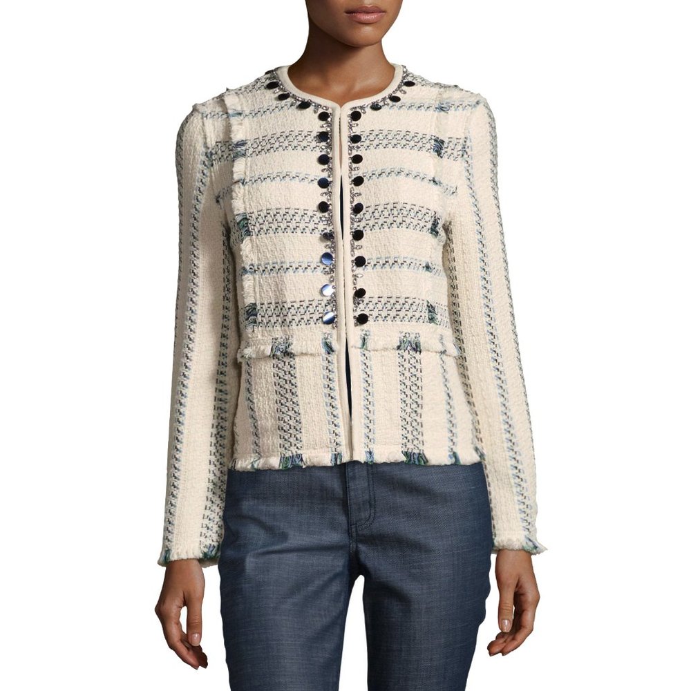 Tory Burch Abbot Embellished Striped Tweed Jacket